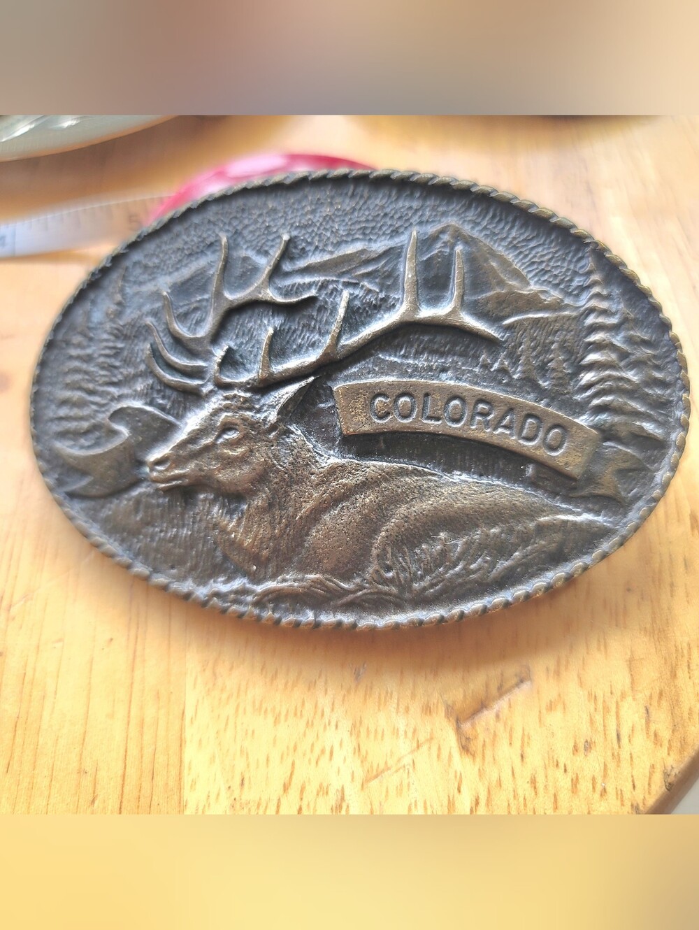 Vintage 1978 Touchstone Inc Colorado Elk Brass Buckle in Antique Bronze Finish